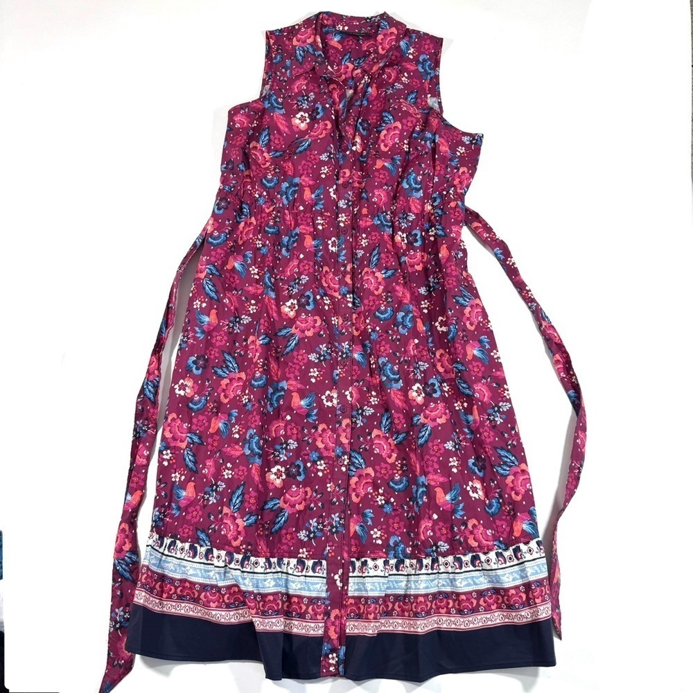 Lane Bryant Tuck-Shoulder Tiered Midi Shirt Dress Magenta Floral